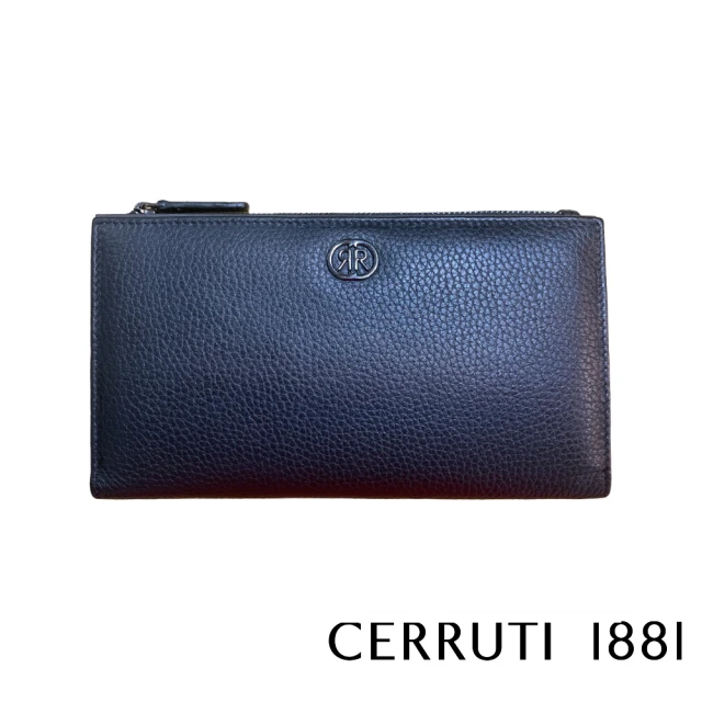 Cerruti 1881 限量2折 義大利頂級小牛皮荔枝紋女用長夾 CEPD06327G 全新專櫃展示品(黑色 贈禮盒提袋)