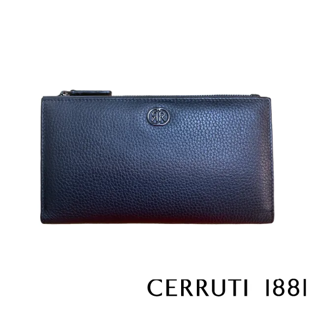 【Cerruti 1881】義大利原裝進口 頂級小牛皮荔枝紋女用長夾皮夾 CEPD06327G(黑色 贈禮盒提袋)