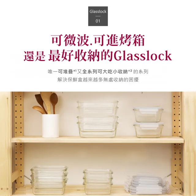 【Glasslock】微波烤箱兩用強化玻璃保鮮盒-精省空間4件組