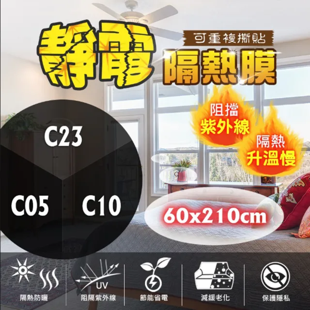 【台灣節能膜】靜電隔熱膜 C23-C10-C05固定尺寸 滿千送工具組《60x210cm》(隔熱紙 玻璃隔熱 防曬)