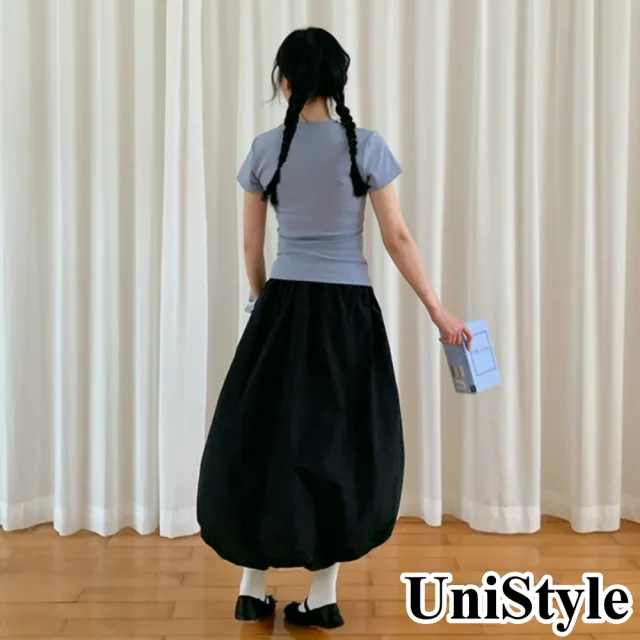 【UniStyle】花苞半身裙 韓版復古高腰A字裙 女 EAN920A(黑)