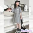 【UniKids】中大童裝短袖洋裝POLO領網紗拼接連身裙 女大童裝 CVL760(灰)