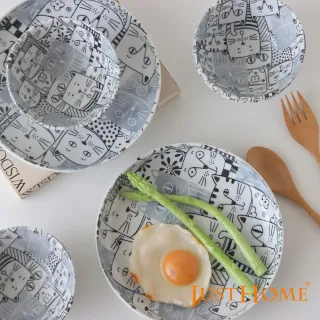 【Just Home】日本製滿版貓咪世界陶瓷碗盤餐具6件組-2款可選(日本製 碗 盤 餐具)