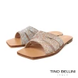 【TINO BELLINI 貝里尼】巴西進口全真皮閃鑽平底涼拖鞋FSQT008(銀色)