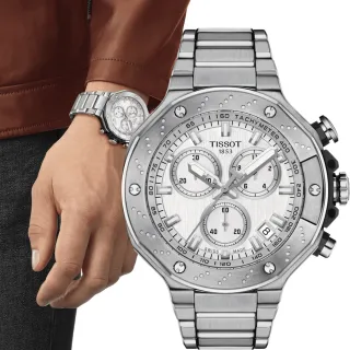 【TISSOT天梭 官方授權】T-RACE 三眼計時運動腕錶-45mm白 情人節 送禮首選(T1414171103100)