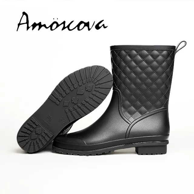 【Amoscova】菱格中筒雨鞋 雨靴(1611)