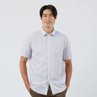 【Blue River 藍河】男裝 白色短袖襯衫-雙色灰藍條紋(日本設計 純棉舒適)