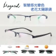 【MEGASOL】斯文青中性眉框老花眼鏡變色墨鏡太陽眼鏡(氣質書生半框-9BS-DB深藍色)