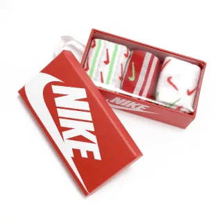 【NIKE 耐吉】襪子 Crew 童襪 大童 三雙 禮盒組 收納盒 聖誕配色 長襪 中筒襪 白 紅 綠(NY2243004PS-001)