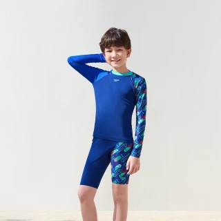 【SPEEDO】男孩 運動及膝泳褲Splash ＆ Learn(藍/滑板車)