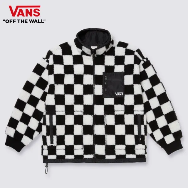 【VANS 官方旗艦】Checker 女款黑白色棋盤格絨毛外套