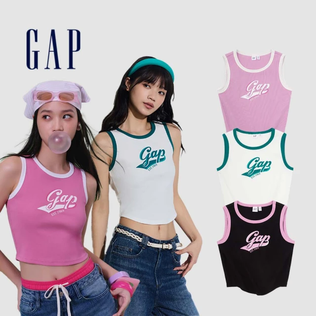 GAP 女裝 Logo印花羅紋圓領背心-粉色(873961)