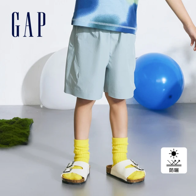 【GAP】男幼童裝 Logo防曬印花鬆緊短褲-淺綠色(890426)