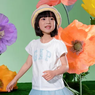【GAP】女幼童裝 Logo純棉圓領短袖T恤-白色(890363)