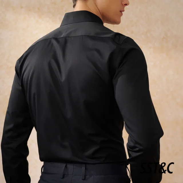 【SST&C 新品９折】米蘭系列 仿絲綢手感黑色修身版襯衫0312403005