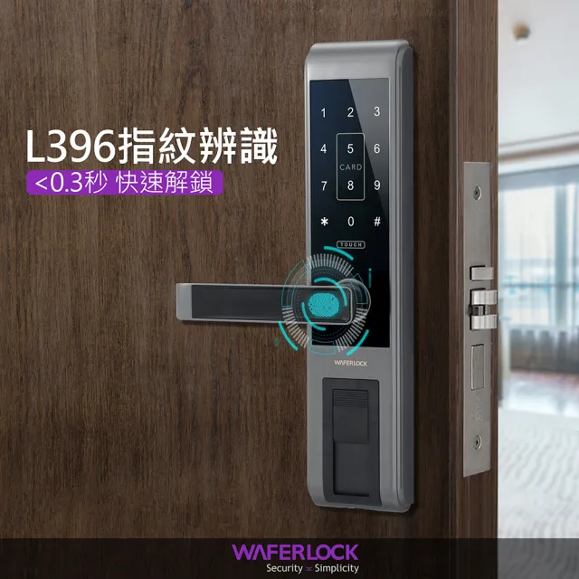 【WAFERLOCK維夫拉克】L396 四合一指紋辨識智慧電子鎖(指紋+卡片+密碼+鑰匙-含原廠標準安裝)