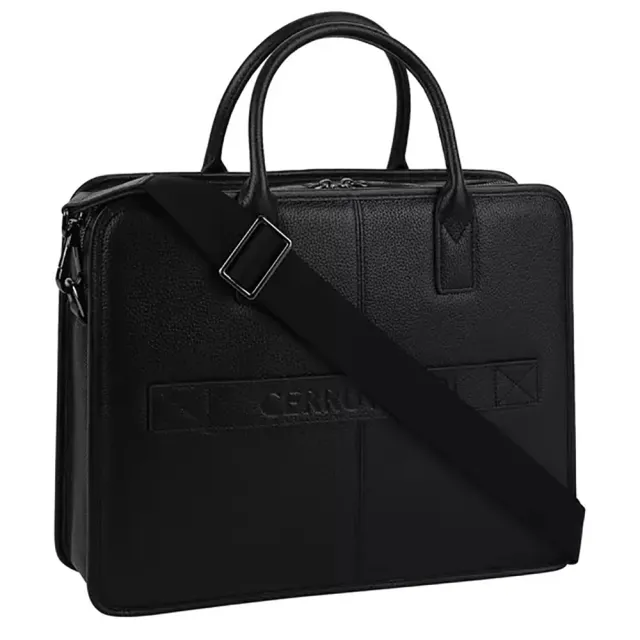 【Cerruti 1881】義大利原裝進口 頂級小牛皮公事包/斜背包 CECA06175M(黑色)