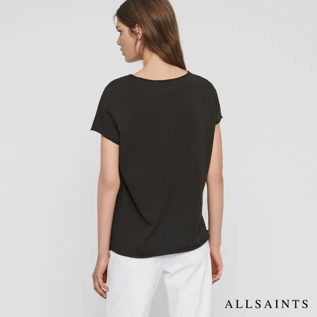 【ALLSAINTS】EMELYN 日常舒適素色V領純棉短袖T恤-黑 WM115P(常規版型)