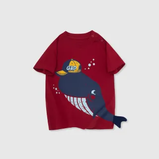 【GAP】男幼童裝 Logo純棉趣味印花圓領短袖T恤-紅色(890881)