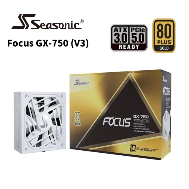 Seasonic 海韻Seasonic 海韻 Focus GX-750 V3 白色 金牌 全模 ATX3.0 電源供應器(SE-PS-FO3GXW750)