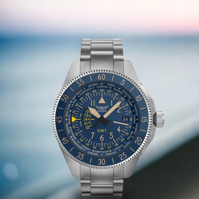 AVIATOR 飛行員 AIRACOBRA GMT 飛行員 腕錶 男錶 手錶 藍色(V.1.37.0.304.5)