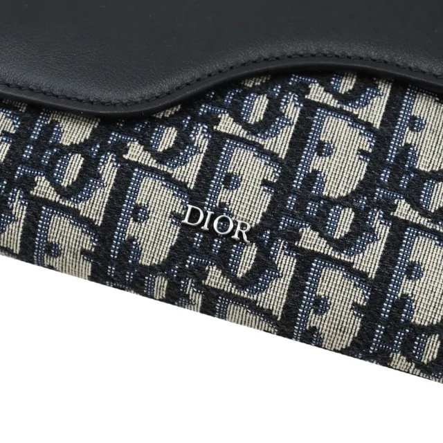 【Dior 迪奧】DIOR ELITE 經典LOGO緹花拼接二合一零錢包長夾斜背包(黑)