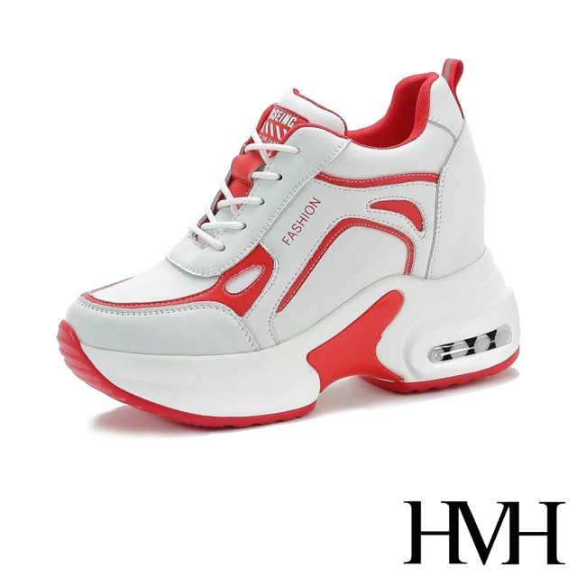 HMH 厚底休閒鞋 內增高休閒鞋/厚底皮面幾何拼接氣墊內增高