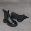 【Vecchio】真皮煙筒靴 厚底煙筒靴/真皮頭層牛皮手工復古厚底切爾西煙筒靴(黑)