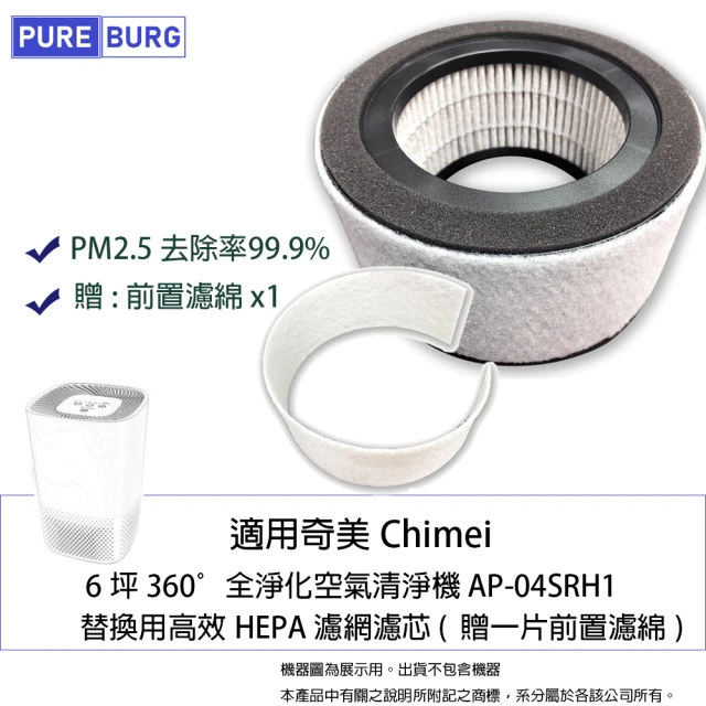 PUREBURG 適用奇美 AP-04SRH1 AP-04SRGA 360度6坪 三眼怪 空氣清淨機 副廠HEPA濾網組(贈:前置濾棉X1)