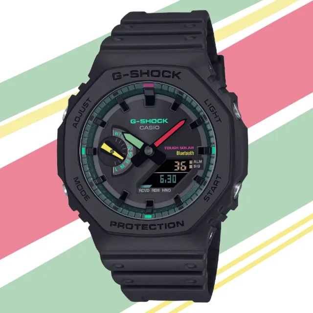 CASIO 卡西歐】G-SHOCK 酷炫霧面黑螢光色點綴太陽能智慧藍芽八