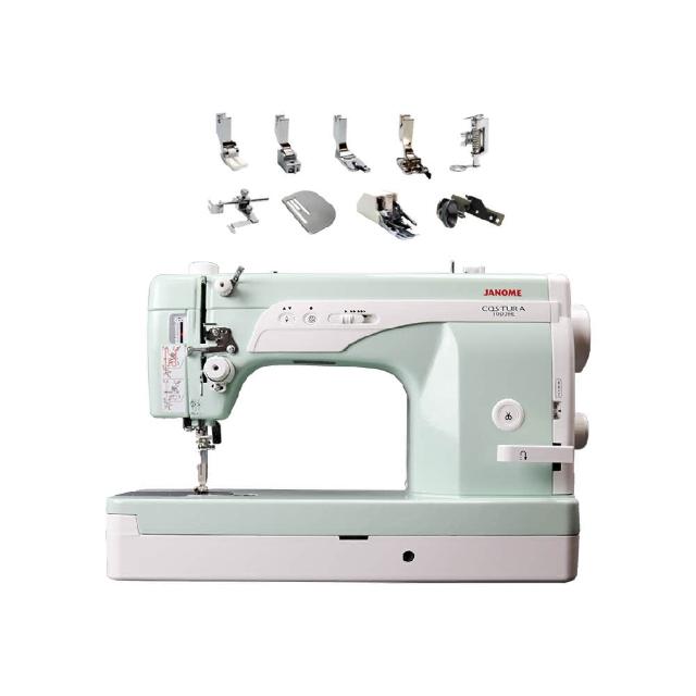 JANOME 車樂美 1000HL 為臺灣製造的機械型縫紉機，採用水平式全迴轉梭床，縫紉速度最高達700針/分以上，針距幅度與長度均可調0~7mm，適閤家用縫紉。機身複合材質，重量僅13kg，尺寸49.8x21.8x33.8cm，便於攜帶。配件包含控制器、電線、保固書、操作手冊及標準零配件，電壓110V，全機2年保固，專業耐用首選。