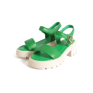 【KOKKO 集團】個性輕量柔軟羊皮厚底涼鞋(綠色)