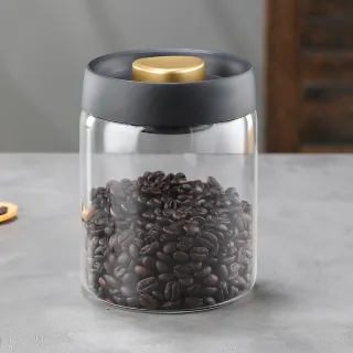 【一鍵保鮮】真空玻璃咖啡豆防潮罐(0.9L 密封罐 茶葉罐 咖啡 糖果 零食 玻璃 收納 儲物 餅乾)