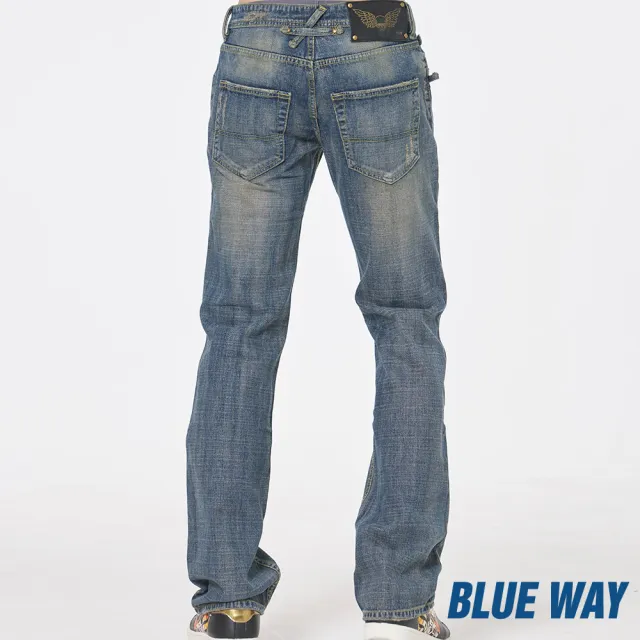 【BLUE WAY】男裝 腰帶刷破 中直筒 牛仔褲-BLUE WAY