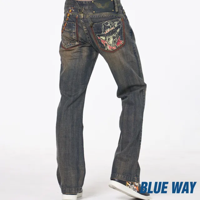 【BLUE WAY】男裝 骷顱子彈 直筒褲 牛仔褲-BLUE WAY