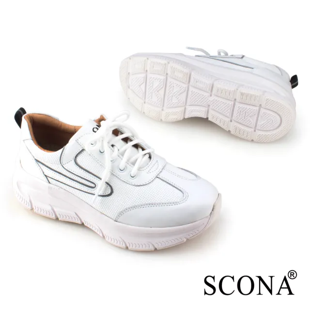 【SCONA 蘇格南】真皮 樂活舒適厚底休閒鞋(白色 7405-1)