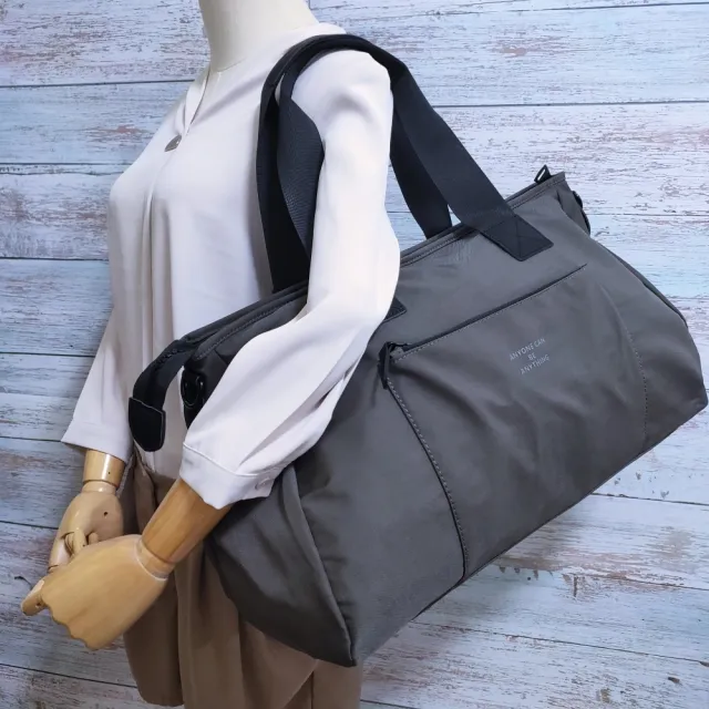 【Misstery】旅行袋多格層休閒旅遊斜背/手提旅行袋-灰(防潑水面料)