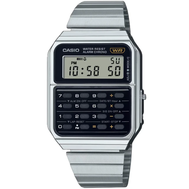 CASIO 卡西歐 卡西歐DATA BANK 鬧鈴計算機電子鋼帶錶-黑(CA-500WE-1A 台灣公司貨)