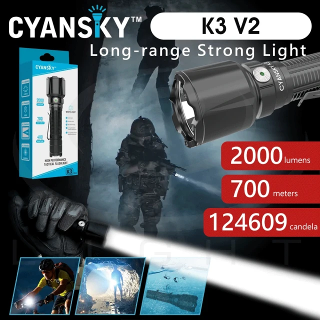 【CYANSKY】錸特光電 K3 V2.0 聚光 700米 遠射+高亮(2000流明 強光戰術手電筒 勤務 警用 軍規)