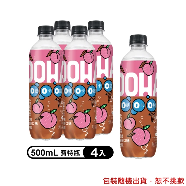 【OOHA】氣泡飲 水蜜桃烏龍茶 寶特瓶500ml x4入/組(零糖零卡零脂)