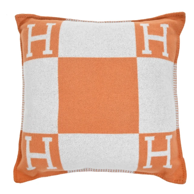Hermes 愛馬仕Hermes 愛馬仕 Avalon 緹花織羊毛與喀什米爾混紡抱枕(70cm/橘灰)