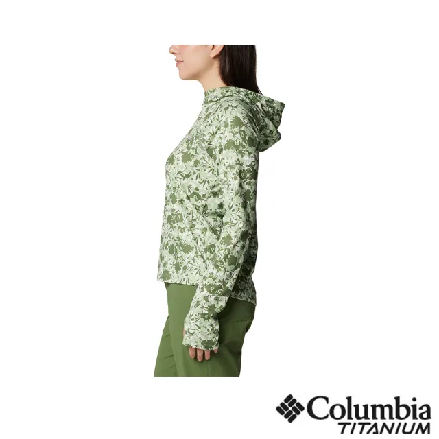 【Columbia 哥倫比亞 官方旗艦】女款-鈦Summit Valley超防曬UPF50快排長袖連帽上衣-綠花紋(UAR44730GA/IS/