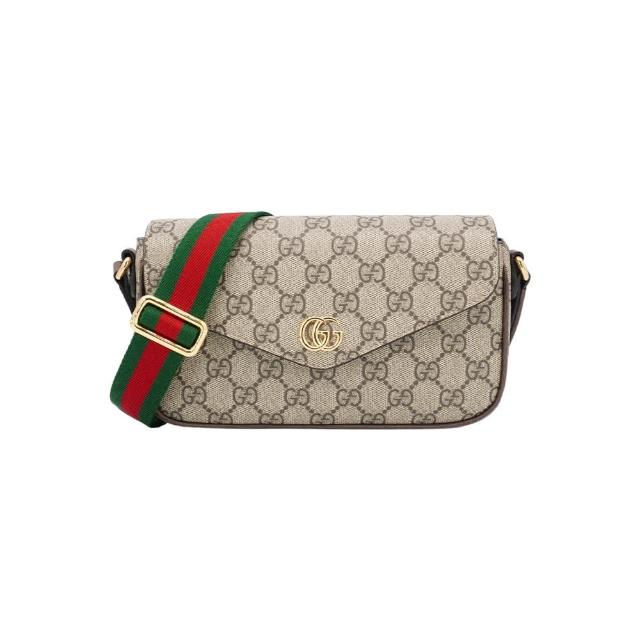 【GUCCI 古馳】Ophidia GG 帆布迷你翻蓋肩背/斜背包(764961-棕)