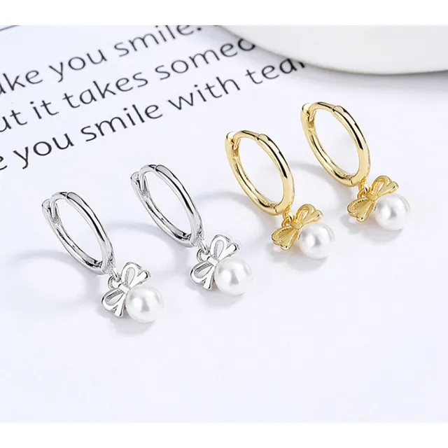 【925 STARS】純銀925耳扣 蝴蝶結耳扣/純銀925浪漫珍珠蝴蝶結造型耳扣(2色任選)