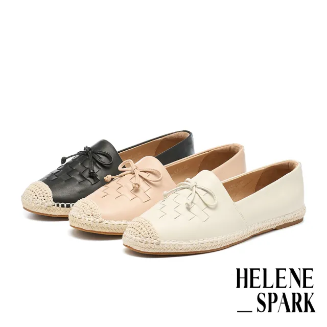 【HELENE_SPARK】率性度假風編織羊皮草編厚底休閒鞋(黑)