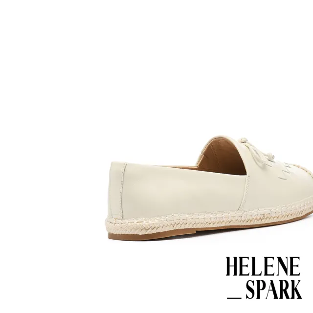 【HELENE_SPARK】率性度假風編織羊皮草編厚底休閒鞋(米白)