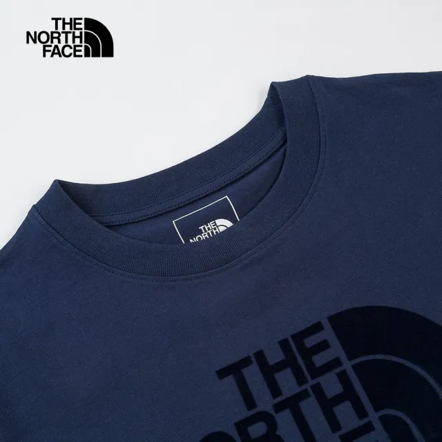 【The North Face 官方旗艦】北面女款藍色純棉舒適大尺寸LOGO印花短袖T恤｜88GE8K2(上衣/LOGO)