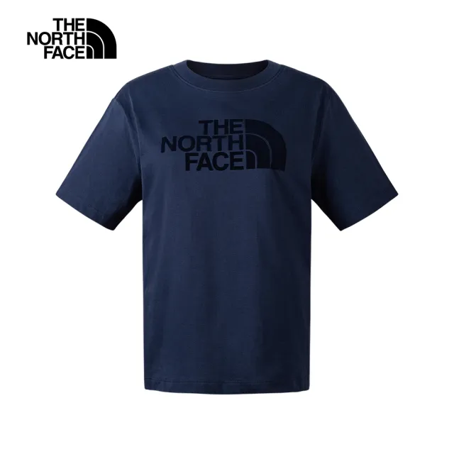 【The North Face 官方旗艦】北面女款藍色純棉舒適大尺寸LOGO印花短袖T恤｜88GE8K2(上衣/LOGO)