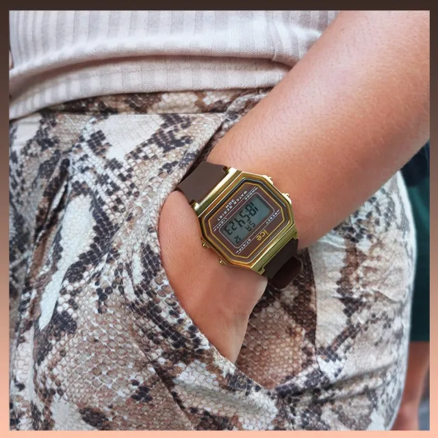 【Ice-Watch】ICE DIGIT RETRO系列 復古金框矽膠電子錶 32mm(咖啡色)