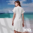 【IGD 英格麗】網路獨賣款-氣質鏤空刺繡荷葉排釦洋裝(白色)